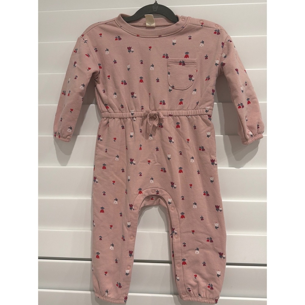 Tucker + Tate Pink Floral Fleece Romper Drawstring One Piece 18M